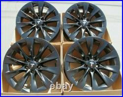 20 tesla model x SATIN SEMI black wheels rims original parts oem 4 stagared