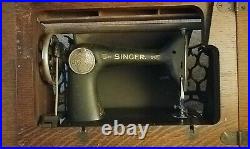 Antique Singer Sewing Machine Model 66 in Oak Cabinet, Extra Parts, Key & Manual