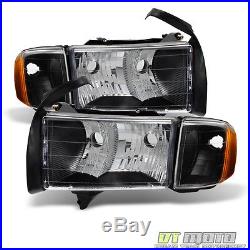 Black 1999-2002 Dodge Ram Sport Model Headlights Headlamps +Corner Lamps Lights