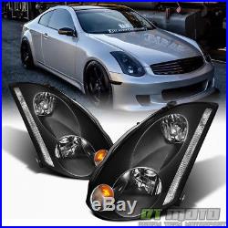 Black For 2003-2005 G35 Coupe HID Model Headlights Headlamps 03-05 Left+Right