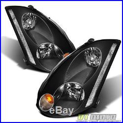 Black For 2003-2005 G35 Coupe HID Model Headlights Headlamps 03-05 Left+Right