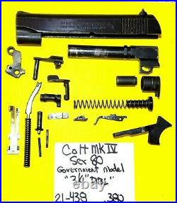 Colt 380 Government Model Blued Slide, Barrel, Trigger, Parts Lot 21-438