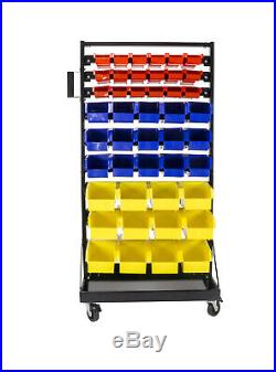 Erie Tools 90 Bin Parts Storage Rack Locking Wheels for Shop Garage Nut Bolt