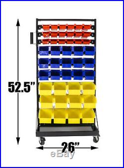 Erie Tools 90 Bin Parts Storage Rack Locking Wheels for Shop Garage Nut Bolt