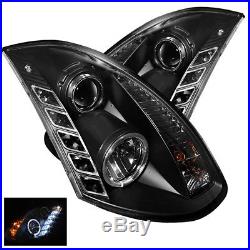 Fit Infiniti 03-07 G35 2Dr Black DRL LED Halo Projector Headlights Xenon Model