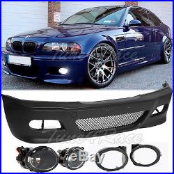 For 00-05 BMW E46 3-Series 2Dr M3 Style Front Bumper & clear fog lights Coupe