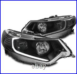 For 09-14 Acura Tsx Hid Model Led Tube Projector Headlights Lamps Black Lh+rh