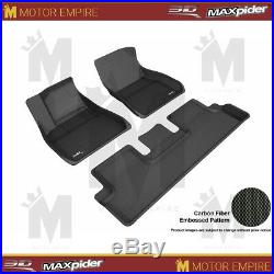 For 17-19 Tesla Model 3 Floor Mats 1st 2nd Row Liners Kagu Black 3D Maxpider