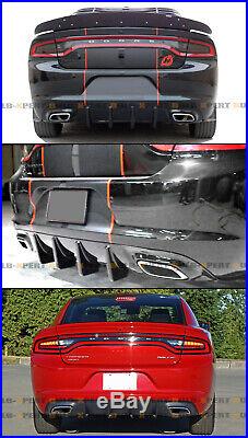 For 2015-19 Dodge Charger SXT SE Matte Black Shark Fin Rear Bumper Diffuser Lip