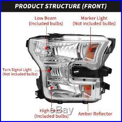 For 2015 2016 2017 Ford F-150 F150 Factory Halogen Model Headlight Lamp L+R Pair