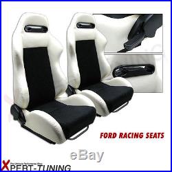 For Ford Models 2 Tone White PVC Black Suede Racing Seats + Slider (Pair)