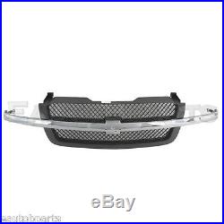 Gray Grille Shell withChrome Molding Center Bar For 03-07 Silverado 1500 2500 3500