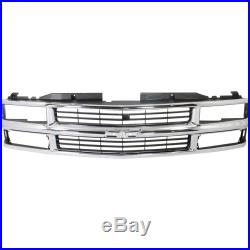Grille For 94-99 Chevrolet K1500 C1500 Chrome Shell with Silver Insert Plastic