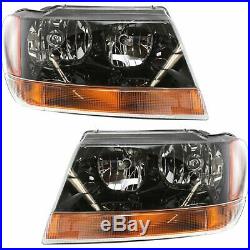 Headlight Set For 99-2004 Jeep Grand Cherokee Left and Right Black Housing 2Pc