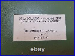 MANUAL KLIKLOK model SR Carton Forming Machine Instruction Manual & Parts List