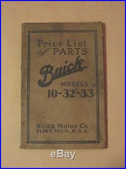 Original 1910-11 Buick Model 10 32 33 Price List of Parts