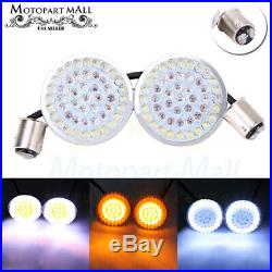 Pair 2 Bullet Amber LED 1157 Front Turn Signals Lights Inserts White For Harley