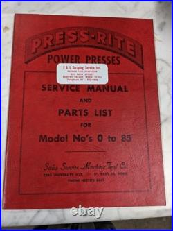 Power Press-rite Operator Service Manual Parts List Book Catalog Model #'s 0-85