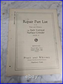 Pratt Whiteney 14 Grinder Model B Service Repair Parts List Manual Book Catalog