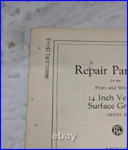 Pratt Whiteney 14 Grinder Model B Service Repair Parts List Manual Book Catalog