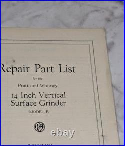 Pratt Whiteney 14 Grinder Model B Service Repair Parts List Manual Book Catalog