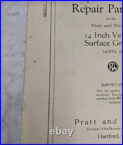 Pratt Whiteney 14 Grinder Model B Service Repair Parts List Manual Book Catalog