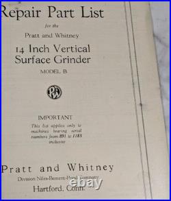 Pratt Whiteney 14 Grinder Model B Service Repair Parts List Manual Book Catalog