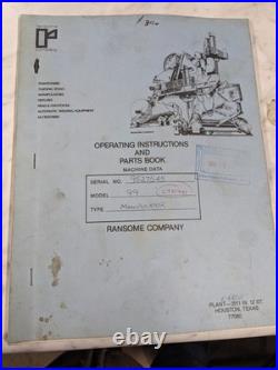Ransome Operator Service Manual Parts List Book Model 99 Manipulator Parts List