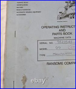 Ransome Operator Service Manual Parts List Book Model 99 Manipulator Parts List