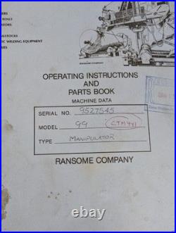 Ransome Operator Service Manual Parts List Book Model 99 Manipulator Parts List