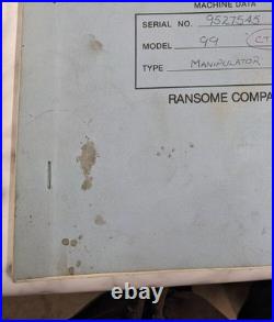 Ransome Operator Service Manual Parts List Book Model 99 Manipulator Parts List