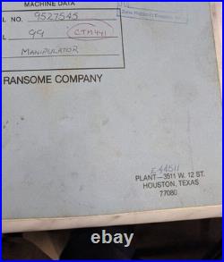 Ransome Operator Service Manual Parts List Book Model 99 Manipulator Parts List