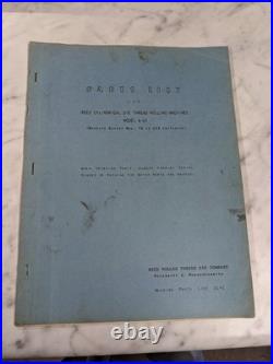 Reed Rolled Thread Die Service Parts List Book Manual Model A-21-2 Machine Tool