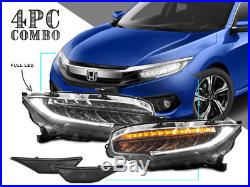 USA Combo Type R Full LED Headlight+Smoke Side Marker For 2016-2018 Honda Civic