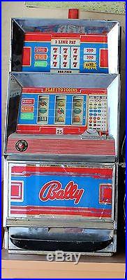 VINTAGE BALLY 25cent 3 Line Slot Machine FOR PARTS With Stand. Model 831 pickupNJ