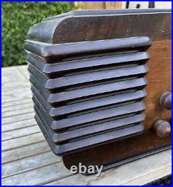 Vintage 1939 Sears Silvertone Model 6120 Tube Radio Wood Case Art Deco for Parts