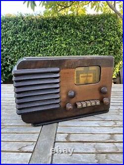 Vintage 1939 Sears Silvertone Model 6120 Tube Radio Wood Case Art Deco for Parts