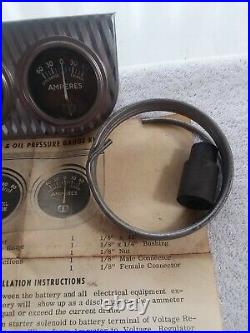 Vintage NOS Oil Pressure / Amps Gauge And Holder Hot Rod Gauges Gasser Rat Rod