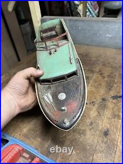 Vintage Old Original Plastic Red White Green Model Toy Race Speed Boat Parts USA